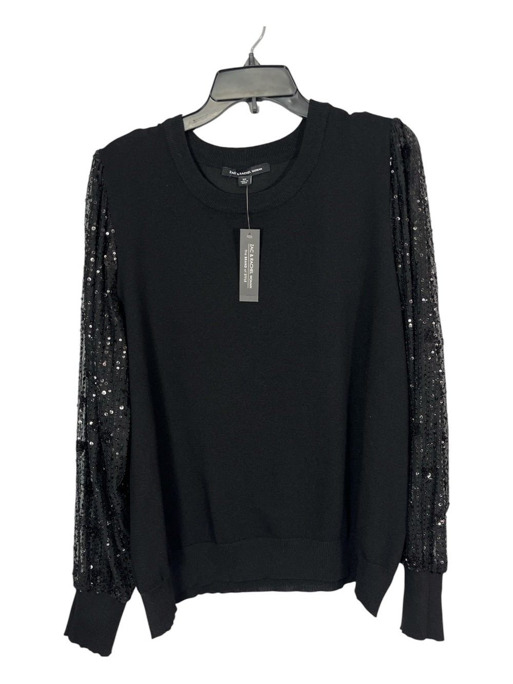 NWT Zac & Rachel Woman Sequin Sleeve Knit Top Black 2X